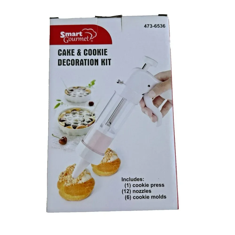 COOKIE DECORATION KIT SMART GOURMET CAKES & 6 COOKIE MOLDS PRESS 12 NOZZLES NEW